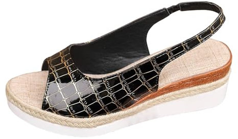 Générique Stivali estivi marroni sandali con zeppa casual da donna, sandali casual con punta aperta Stivali bianchi per le donne con tacco, Le Noir, 38 EU