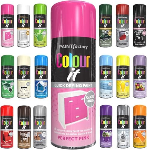 Pack of 2 Spray Paint Perfect Pink Gloss Finish Aerosol 250ml Cans - Quick Dry, All Purpose Spray Paint for Interior and Exterior Ideal for Wood, Metal, Plastic, Indoor & Outdoor Use