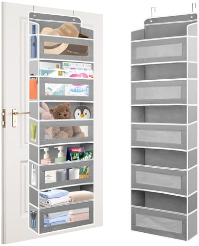 bssmmai Organisateur suspendu à 5 compartiments, organiseur de porte, rangement suspendu, étagère de porte en tissu pour salle de bain, chambre à coucher, sac de rangement de camping (gris)