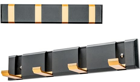 Tenioss24 Attaccapanni da Muro Robusto Alluminio Annodizzato, Appendiabiti Ingresso, Design Salvaspazio, Installazione Facile, Ideale per Cappotti, Borse e Giacche, Colore Nero/Oro