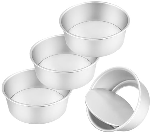 Woobroo 8 Inch Cake Tin, Set of 4 Anodized Aluminium Round Cake Pan with Removable Loose Base, Deep Sponge Mould for Traditional Baking, Birthdays & Celebrations