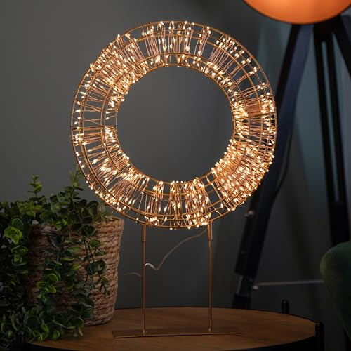 45cm Light up Rose Gold Christmas Wreath on Metal Stand with Twinkling Warm White LEDs