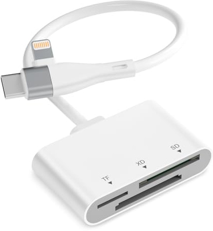 Lector de Tarjetas SD Lightning/USB-C, Lector de Tarjetas SD/Micro SD/XD para iPhone, Adaptador de Tarjetas SD para iPhone 17/16/15/14/Macbook/Android/PC/Cámara, Lector Tarjetas XD para Olympus/Fuji