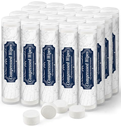 Jeffbaubl 200 Stück Komprimierte Handtücher, Mini Tabletten Handtuch | Einweg, Biologisch Abbaubar, Saugfähig, Handtuch for Reisen, Camping, Zuhause, Sport, Beauty, Reise Box Mit 20 Flaschen