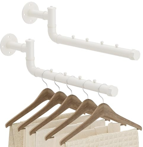 OUTBROS 2 Set Handtuchhalter Wand, Kleiderständer Weiß | 40cm Garderobenstange Wandmontage, Schwenkstangen Wandgarderobe, 180° Einstellbare Richtung, DIY Garderoben System