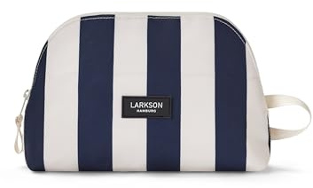 Larkson Kulturtasche Damen & Herren Blau Gestreift - Tilda - Stylischer Kosmetikbeutel zum Hinstellen - Kleine Waschtasche für Reise, Camping, Schwimmbad