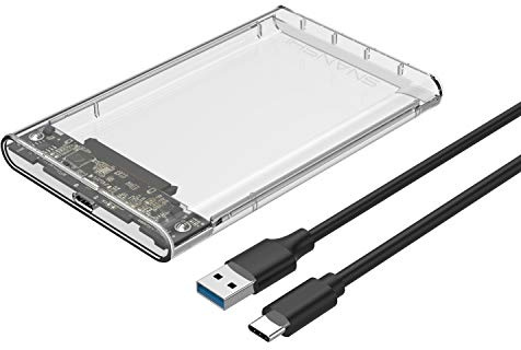 SNANSHI USB C 2,5 Zoll Festplattengehäuse SATA SSD HDD, 6Gbps Gen 2 Externes Gehäuse für 7mm 9.5mm Disks, UASP & Trim Unterstützung, Werkzeuglos Transparent mit Kabel