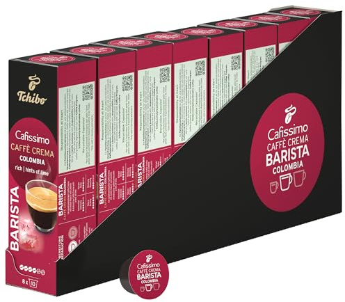 Tchibo Cafissimo Vorratsbox Caffè Crema Colombia Kaffeekapseln, 80 Stück – 8x 10 Kapseln (Kaffee, ausdrucksstark mit Hauch von Limette), nachhaltig & fair gehandelt