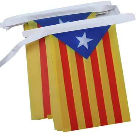 AZ FLAG Guirnalda 6 Metros 20 Banderas de Cataluña Estelada Blava 21x15 cm, Bandera Catalana Independentista – Catalunya 15 x 21 Cm, Banderines Catalanes