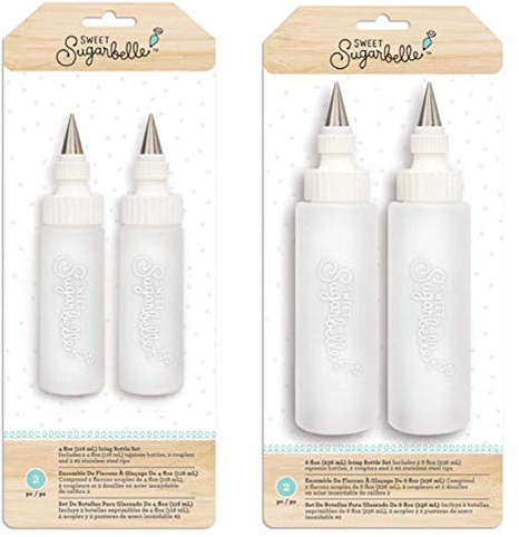 Sweet Sugarbelle Cookie Icing Bottles - 4 Ounce & 8 Ounce Squeeze Bottles with Couplers and Stainless Steel Tips