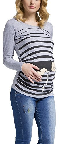Baby Flucht - Lustige witzige süße Umstandsmode mit Motiv für die Schwangerschaft Umstandsshirt T-Shirt Schwangerschaftsshirt, Langarm (Grau, X-Large)