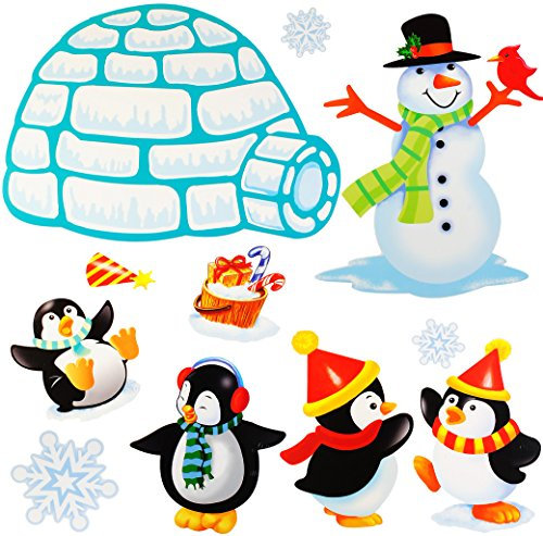alles-meine.de GmbH 11 TLG. Set XL Fensterbilder - Schneemann - Pinguine/Iglu & Schneeflocken - selbstklebend + wiederverwendbar - Sticker Fenstersticker Aufkleber - Fe..