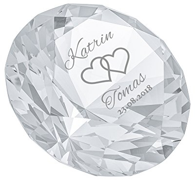 Casa Vivente Diamant en Verre, Gravure Personnalisée 2 Prénoms et 1 Date, Cœurs