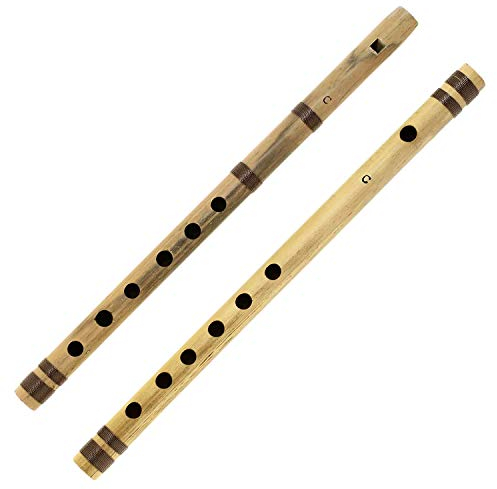 Whitewhale Lot de 2 flûtes indiennes Bansuri en bambou – Comprend 2 flûtes : Fipple & Transverse – Instruments de musique indiens pour usage professionnel
