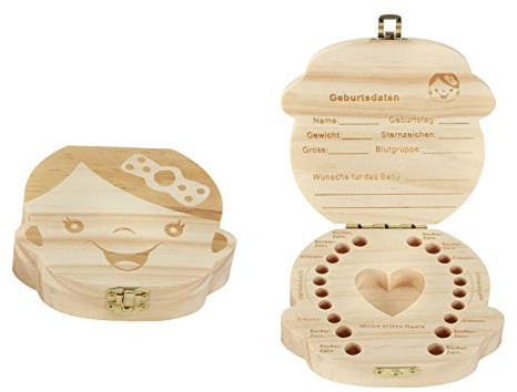 Spetebo Holz Zahndose für Mädchen - Milchzahn Dose Milchzähne Box Zahn Döschen Geschenkidee