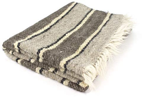 Vehi Mercatus Handgewebte Wolldecke (hell gestreift, 140 x 220 cm)
