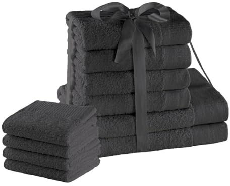 AmeliaHome Handtuch Set Grau 4 Gästetücher 30x50 cm 4 Handtücher 50x100 cm und 2 Duschtücher 70x140 cm 100% Baumwolle Qualität Saugfähig Graphit Anthrazit Amari