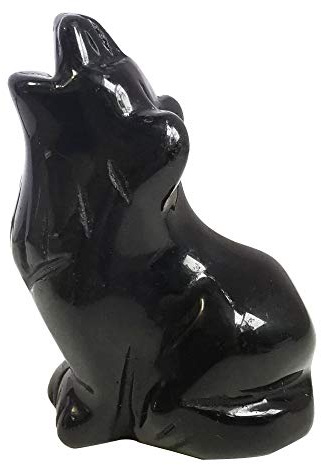 Lovionus89 Handgeschnitzte Wolfsfigur aus Kristall & Edelstein (6,3cm), Kleiner Wolf als Wächter Steinfigur, Unikate Deko Tierfigur & Briefbeschwerer, Schwarzer Obsidian