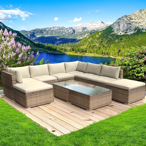 BRAST® Gartenmöbel Lounge Set | 6-7 Personen viele Modelle & Farben | inkl. extra Dicke Kissen | TÜV geprüft | Outdoor Loungemöbel Sitzgruppe Essgruppe Garnitur | Wellness Braun