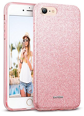 Verco Schutzhülle für iPhone SE 2 SE 3 Case, iPhone 7/8 Hülle Glitzer Motiv Handyhülle für iPhone SE 2020 2022 Hülle Silikon TPU Cover [4,7 Zoll], Rosè