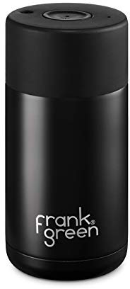 frank green Insulated Travel Mug for Cold Or Hot Drinks - 355ml/12oz Reusable Coffee Cup with Push-Button Lid, Ceramic Lined, Triple Wall Vacuum - Midnight Black