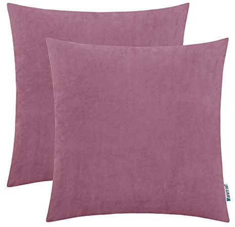 HWY 50 Samt Kissenbezüge lila rosa 55x55 cm 2er Set, weiche waschbare gemütliche dekorative Sofakissenhüllen für Sofa Couch Wohnzimmer Bett