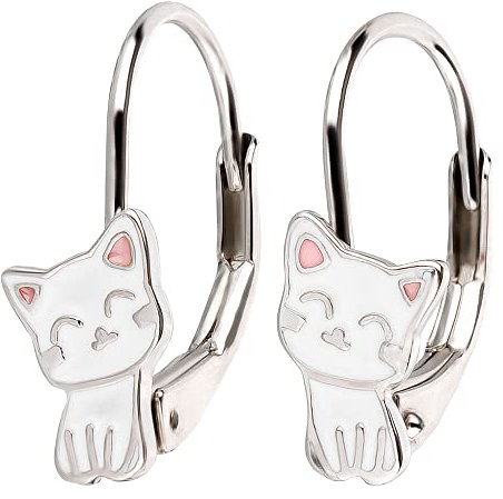 FiVE D Kinder Ohrringe Katze 925 Silber Ohrhänger Mädchen Brisur