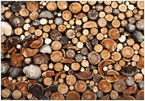 Wallario Vliestapete Fototapete Dunkler Holzstapel rund - Wandtapete Größe: 300 x 210 cm