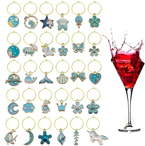 Abalorios para copas de vino, 31 abalorios de cristal de vino, etiquetas de identificación, marcadores de copa de vino, decorate, marcadores de bebida, para tarde, degustación de cócteles de copas de