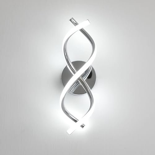 EIDISUNY Wall Lamp LED Silver Modern Elegant Spiral Indoor LED Wall Lights for Bedside Bedroom Living Room Hallway Bathroom Kitchen Stairs Wall Lighting Fixture - Chrome 24W 6000K Cool White Light