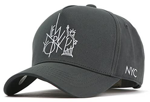 Flipper NY NYC New York City Freiheitsstatue Logo Strukturierte Baumwolle Ballcap Baseball Cap Verstellbare Snapback Mütze, Dunkelgrau, L-XL