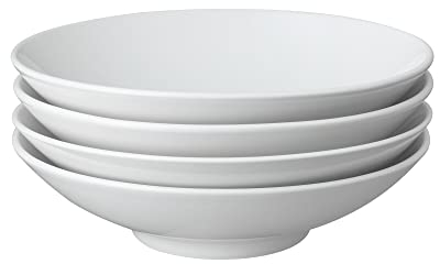 Denby White Porcelain Pasta Bowls Set of 4 - Dishwasher Microwave Safe Classic Crockery 900ml - Chip & Crack Resistant Tableware