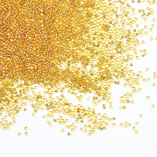 Tibaoffy Transparent Gold with Silver Lined Beads Size 12/0 Crafts Glass Seed Beads 2mm for Jewelry Making (Total About 100g About 11000pcs)