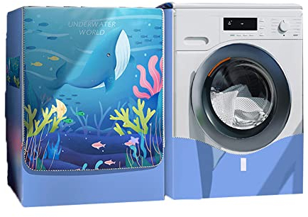 Odot Housse pour Machine à Laver Couverture Lave-Linge Anti-poussière Couverture Tumble Protection Imperméable pour Face Avant de Machine à Laver et Sèche-Linge (XL,Baleine Bleue)