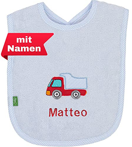 Smithy Lätzchen Baby | personalisiert | Kinder Latz | bestickt mit Namen | Auto | Baby Erstausstattung