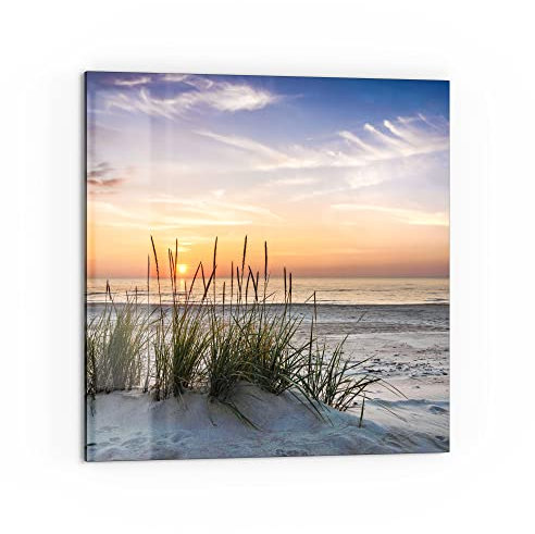 DEQORI Küchenrückwand Glas | Motiv Sonnenuntergang am Strand | 60x60 cm | Bad- oder Herd-Rückwand | Herdblende Spritzschutz für Küche & Badezimmer | Moderne Deko für Fliesenspiegel