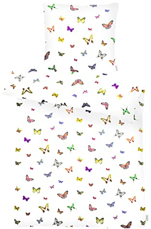 APELT Bettwäsche-Garnitur Lucky GOTS Schmetterlinge 135x200 + 80x80 cm Weiß