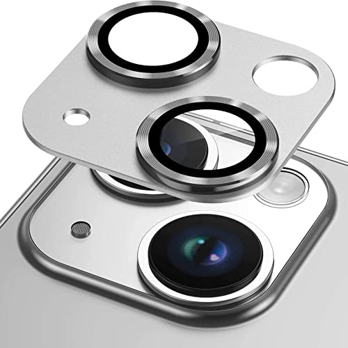 2 Stück Kameraschutz Kompatibel mit iPhone 14 6,1 Zoll/ 14 Plus 6,7 Zoll Gehärtetes Glas Klar Kamera Schutzfolie mit Metall Ring Entworfen für MagSafe Schnapp-Adapter für Magnetische Befestigung Weiß