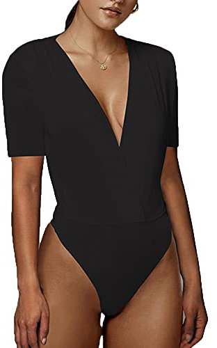 TTPSRY Body Manga Corta Mujer Bodysuit Escote V Profundo Elegante Moldeador Reductor Vientre Plano Camiseta Ajustada Monos de Vestir Ropa Verano Body Mujer Sexy