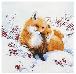 20 Servietten Weihnachten Fuchsfamilie im Winter als Tischdeko. Papierservietten mit Motiv. Auch für Decoupage und Serviettentechnik 33x33cm