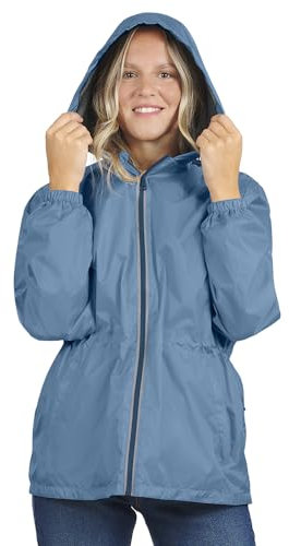 PERLETTI Veste Femme Impermeable à Capuche Détails Réfléchissants - Poncho Pluie Fille Coupe Vent Sport Running Pliable - Manteau Femme Hiver Léger Résistant - Veste de Pluie Neige Fluo (Bleu, L)