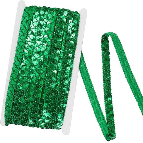 YXJDWEI Einfassborte Spitze mit Pailletten Lace Borte Band Applikation 13m x 1.5cm für DIY Kleidung Gardine Vorhang Tischläufer Deko (Grün)