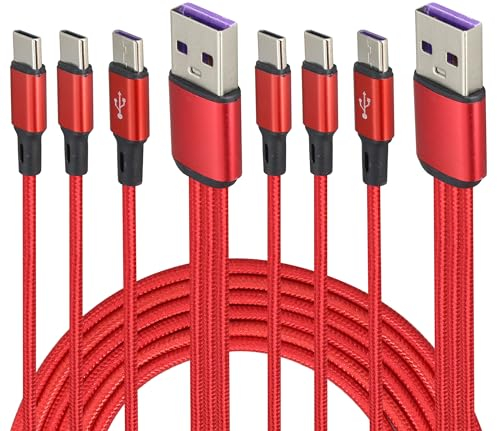 AAOTOKK 2Pack/4Ft 3-in-1 USB A Male to 3Type C Male Jack Nylon Braided Cables,2A fast Charging,Compatible for Mobile/Android & More USB C interface Devices(Red-3 Type C)