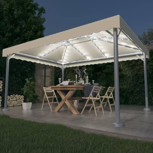 ARKEM Pavillon mit Lichterkette Faltpavillon400x300 cm Cremeweiß Aluminium Lagerzelt