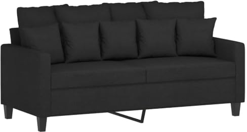 vidaXL Sofa 2-Sitzer, Loungesofa Couch mit Armlehnen Rückenkissen, Wohnzimmersofa Designsofa Metallgestell, Sitzmöbel Zweisitzer, Schwarz Stoff