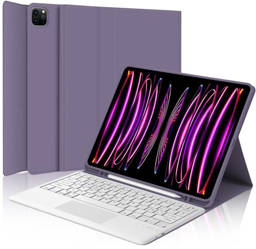 Tastiera per iPad Pro 12.9 con Touchpad, Cover con Tastiera per iPad pro 12.9, Custodia Tastiera QWERTY Bluetooth Magnetica Retroilluminata per ipad pro 12.9 pollici 6/5/4/3 Generazione, Viola lavanda