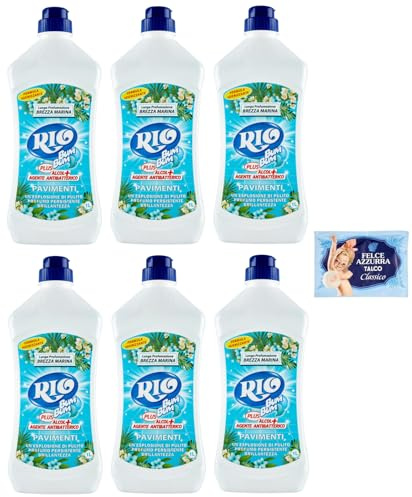 6er-Pack RIO Bum Bum Pavimenti, Bodenreiniger mit Alkohol, Meeresbrise Duft,1Lt + 1er-Pack Kostenlos Felce Azzurra Talkumpuder, 100g-Beutel