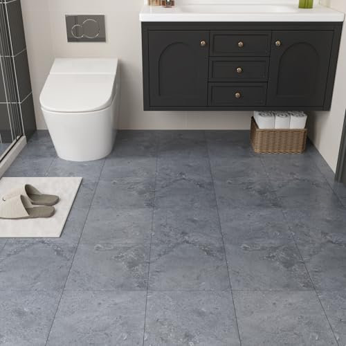 VaryPaper Grey Concrete Effect Laminate Flooring Self Adhesive Floor Tile 30cmx30cm 10 Pieces Stick on Floor Tiles for Kitchen Waterproof Bathroom Vinyl Flooring Grey Vinyl Flooring for Living Room