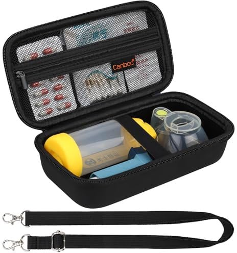 Canboc-Tragetasche für Asthma-Inhalator, Handabstandshalter für Erwachsene, Maske, Inhalator-Abstandshalter-Tasche mit abnehmbarem Schultergurt, schwarz (nur Fall)