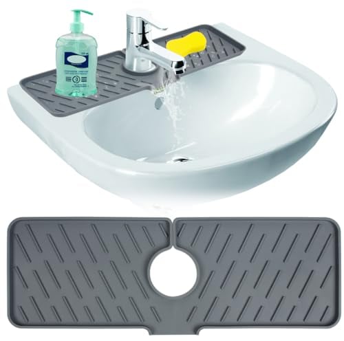 Silicone Draining Mat Around Tap Sink Splash Guard Faucet Handle Drip Catcher Tray Sink Protector Mat for Kitchen Bathroom Countertop-45 * 16cm,Grey